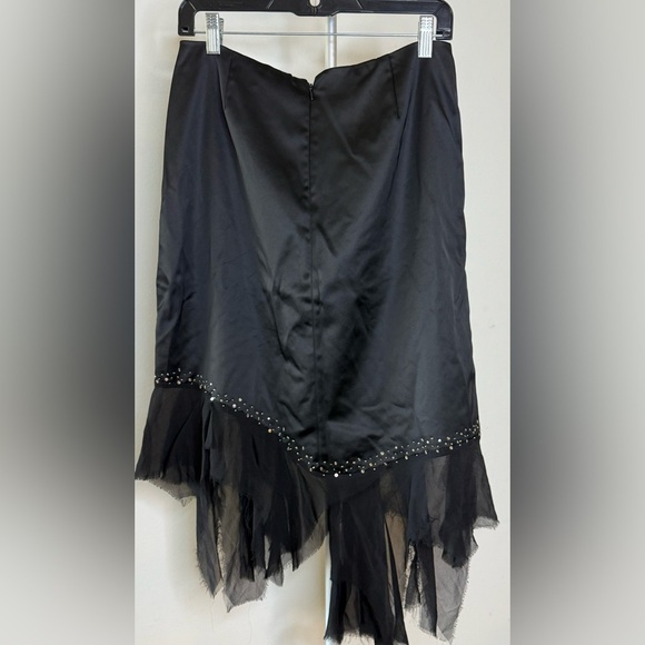 Adrianna Papell black satin and gauze asymmetrical embroidered beaded skirt 10 - Picture 7 of 12